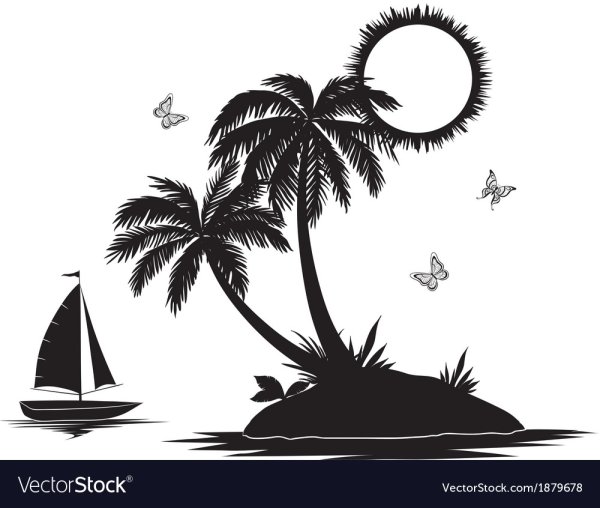 Остров с пальмой силуэт