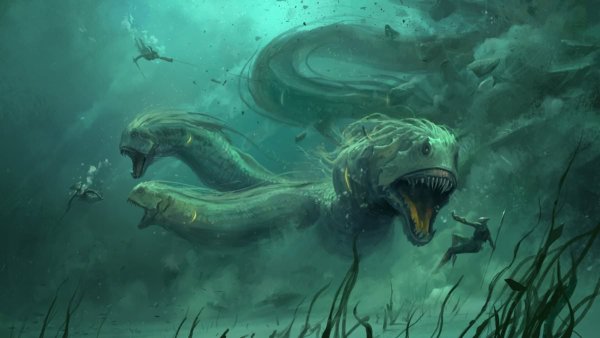 МЕГАЛОДОН морской монстр фэнтези арт