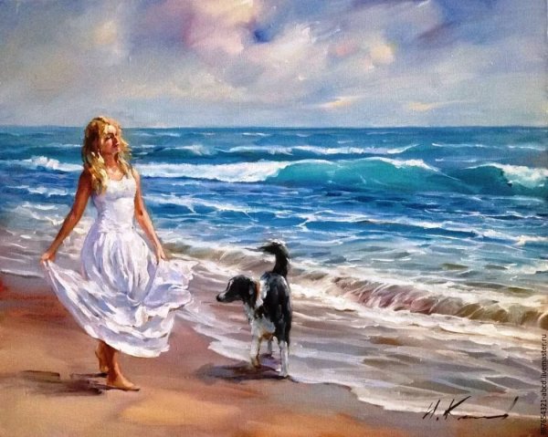 Морской пейзаж с девушкой