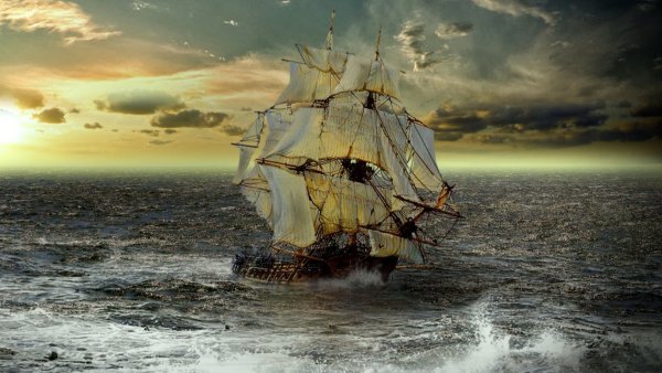 Красивый корабль в море