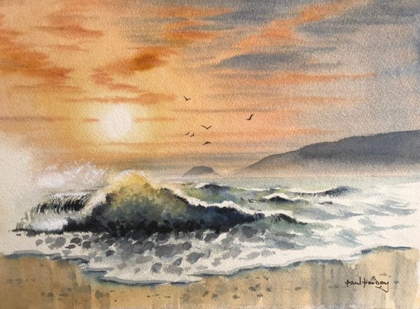 Акварельный пейзаж море