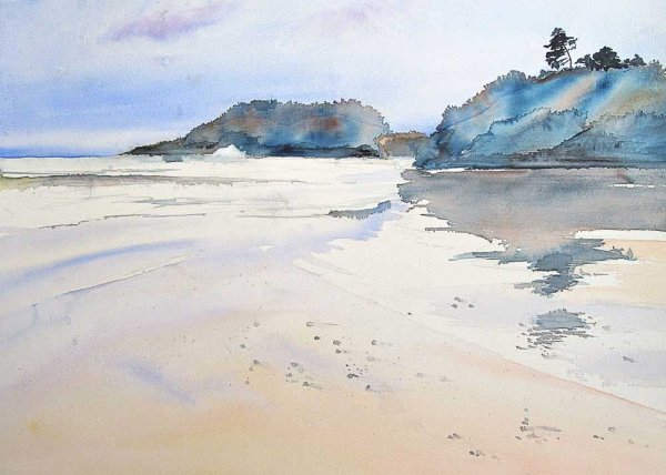 Морской берег акварелью