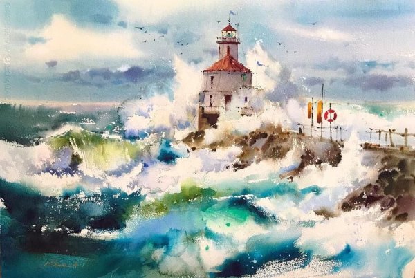 Море пляж акварель