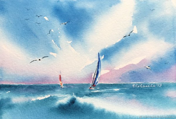 Рисуем море акварелью