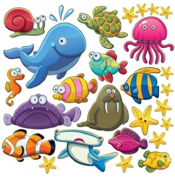 Морские обитатели на белом фоне
