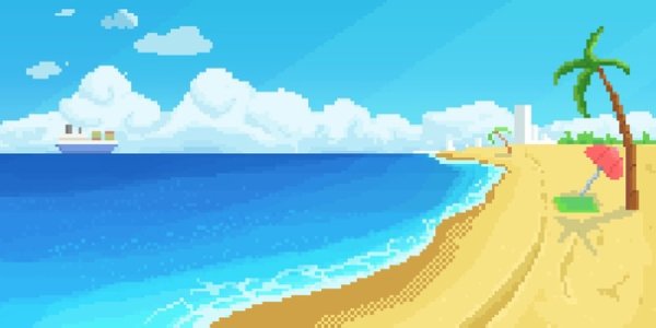 Пляж пиксель арт