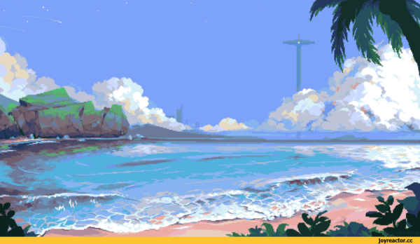 Пиксельный пейзаж море