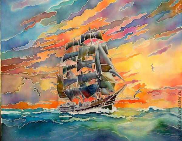 Батик корабль в море