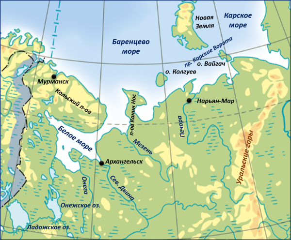 Карское и Баренцево море и белое море
