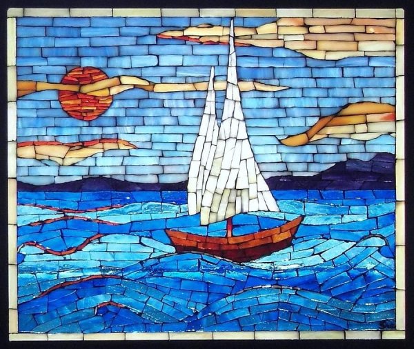 Акриловая живопись парусник с поталью