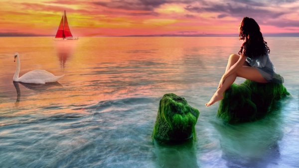 Девушка ждет у моря