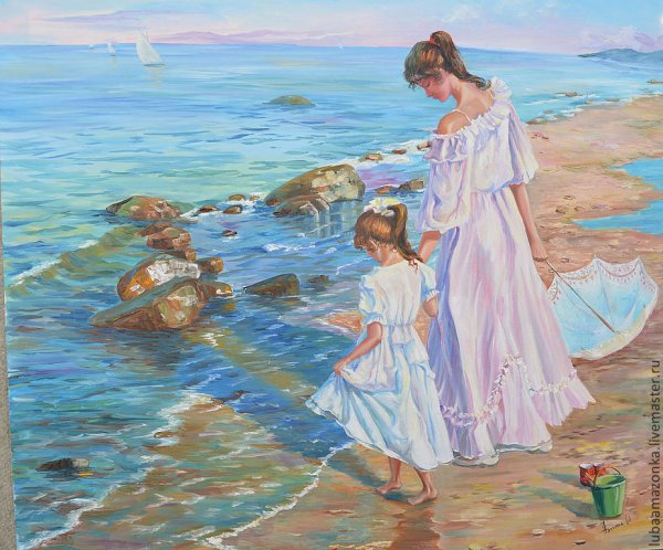 Мама и малыш на море