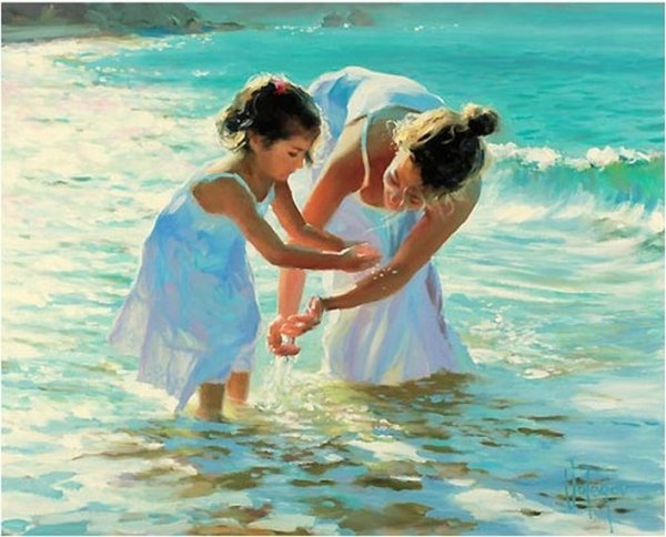 Мама с малышом на закате