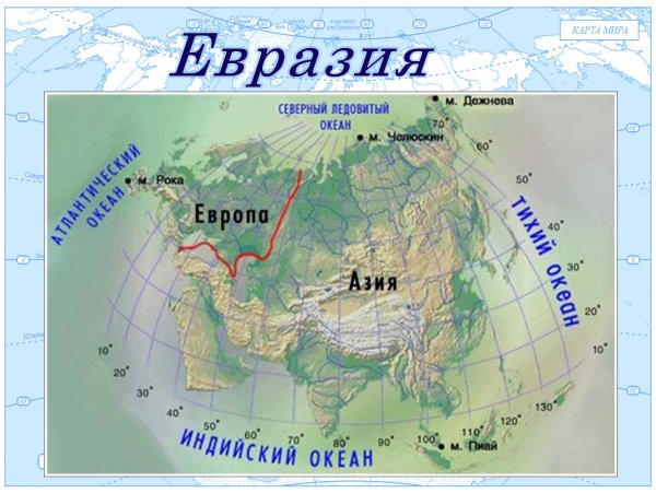 Крайние точки Евразии на карте