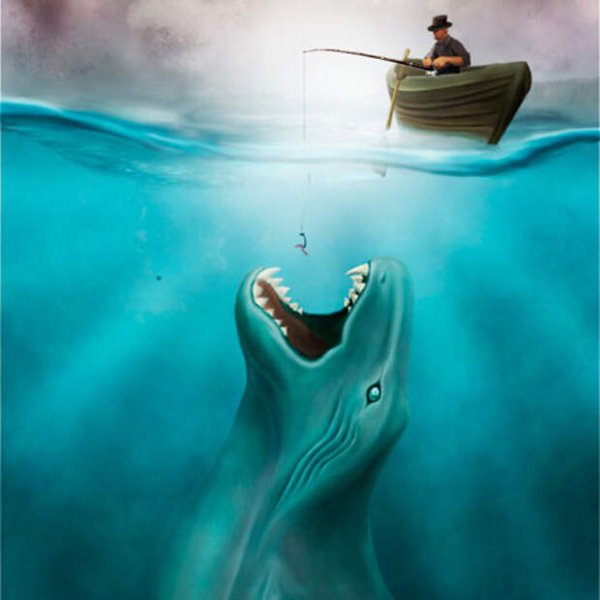 Чудовище в море лодка