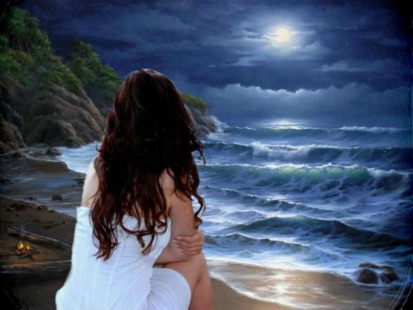 Девушка у моря картина