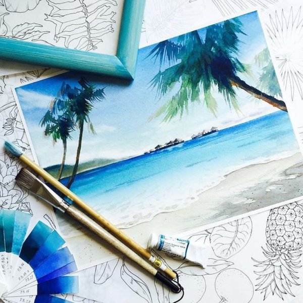 Пейзаж моря маркерами