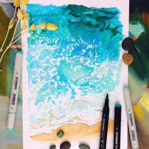 Морской пейзаж маркерами