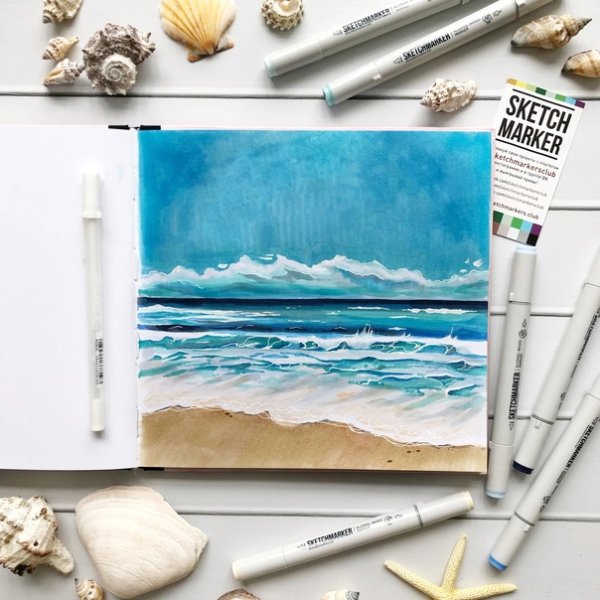 Море скетч маркерами