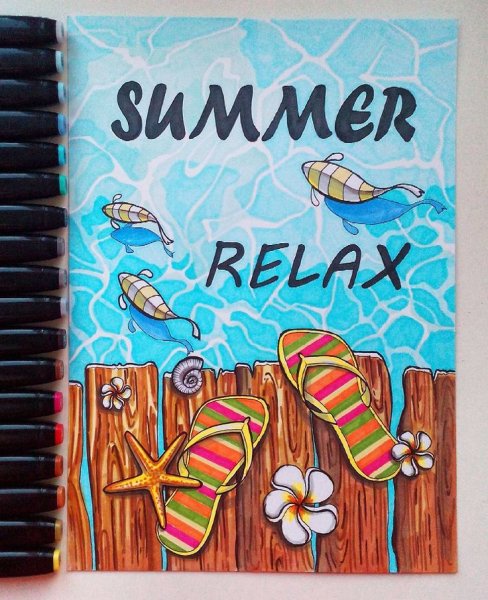 Морской пейзаж фломастерами