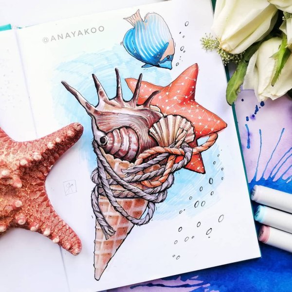 Летние иллюстрации маркерами