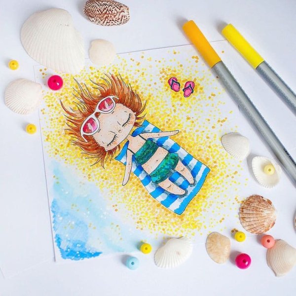 Морской пейзаж маркерами