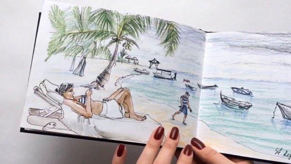 Морской скетч маркерами