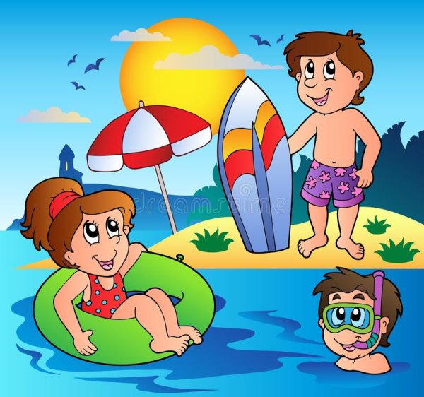 Дети купаются в море рисунок