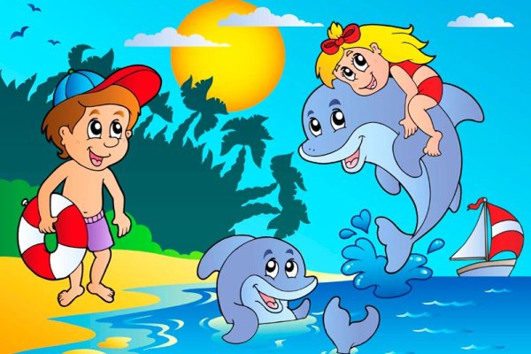 Дети купаются в море мультяшная