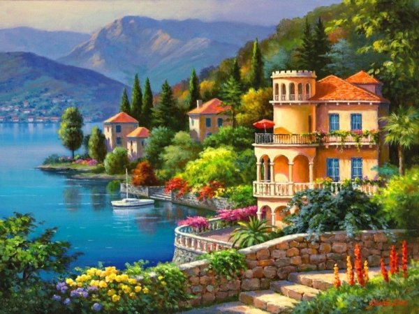 Озеро Комо алмазная вышивка