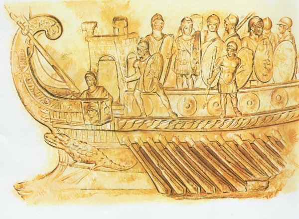 Римский военный корабль древний рельеф