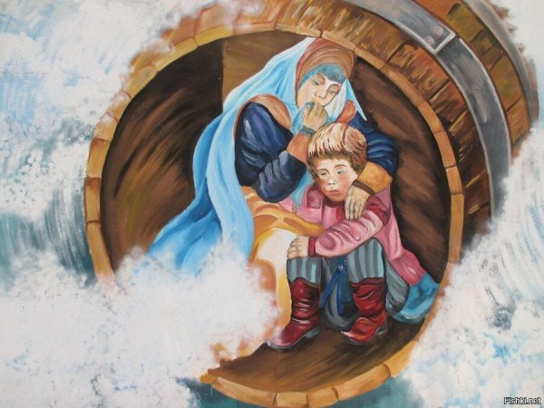 Иллюстрация с бочкой о царе Салтане