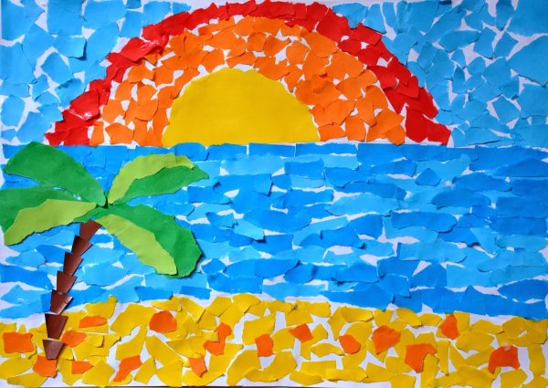 Обрывная аппликация кораблик в море