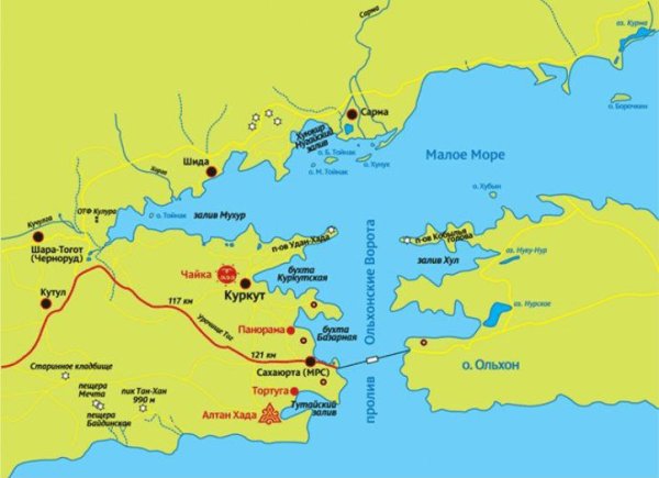 Карта достопримечательностей озера Байкал
