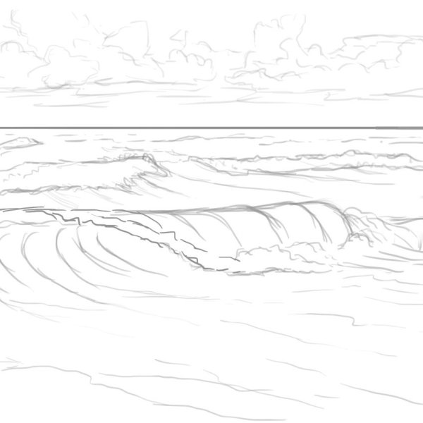 Морской пейзаж карандашом