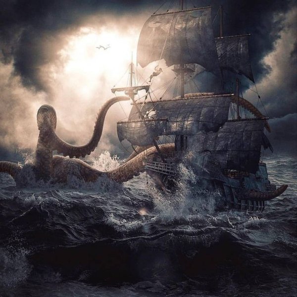 Гигантский осьминог Кракен. Морское чудовище.