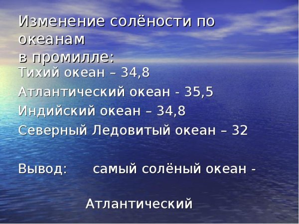 Средняя соленость вод мирового океана