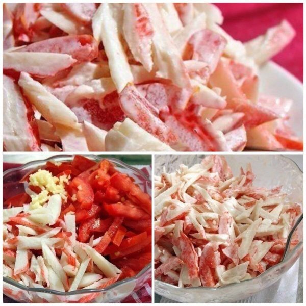 Салат красное море с крабовыми палочками и помидорами