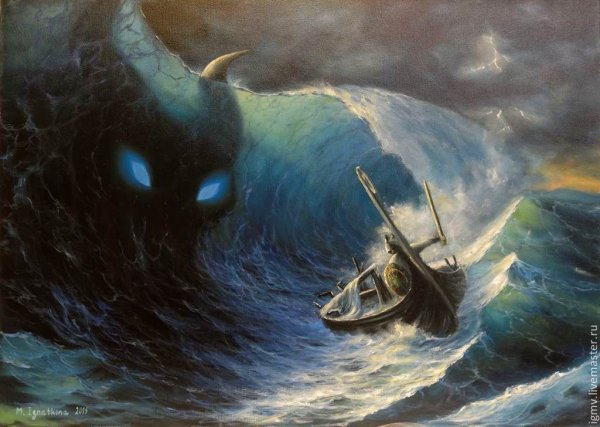 Дракар викингов в шторме картина