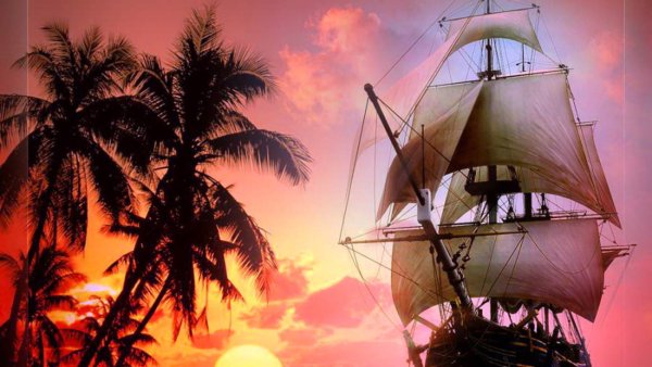 Рассвет море корабль