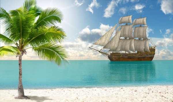 Одинокий корабль в море