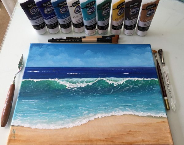 Пейзаж моря красками