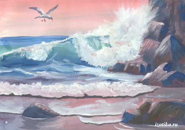 Берег моря акварелью