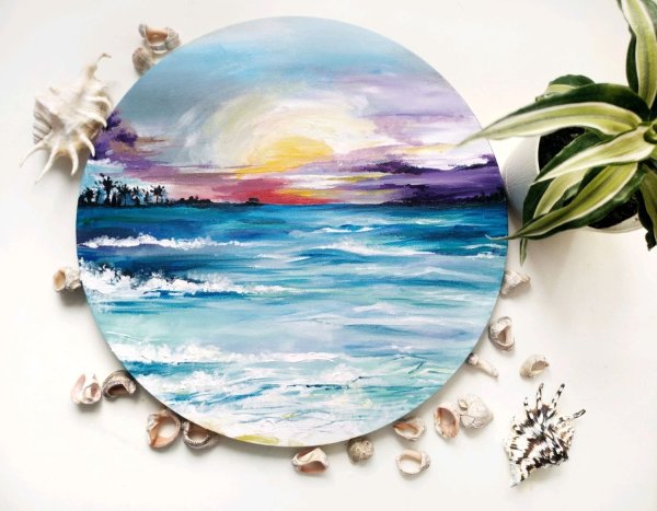 Правополушарное рисование море пальмы