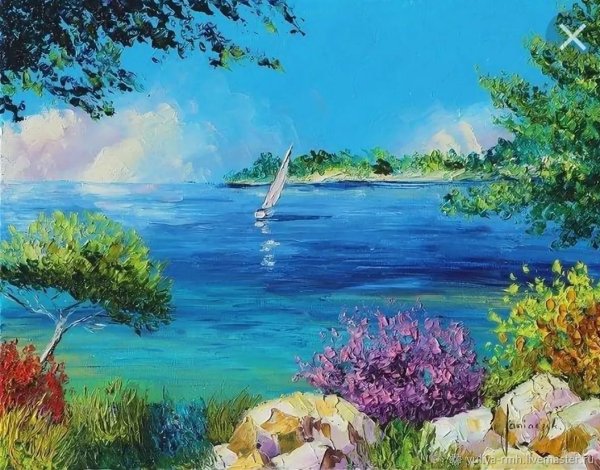 Крымский пейзаж акрил мастихин