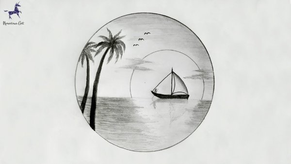 Море детский рисунок карандашом