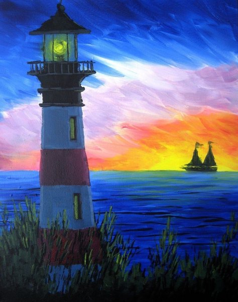 Пейзаж с маяком акрилом