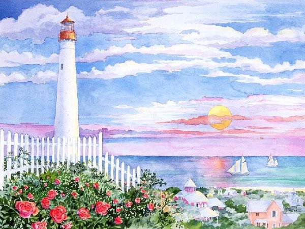 Море цветными карандашами