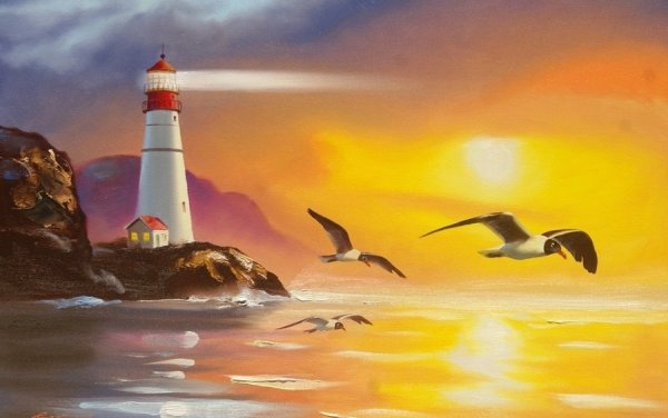 Картина корабль и Маяк