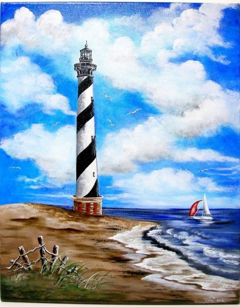 Маяк акварельными карандашами